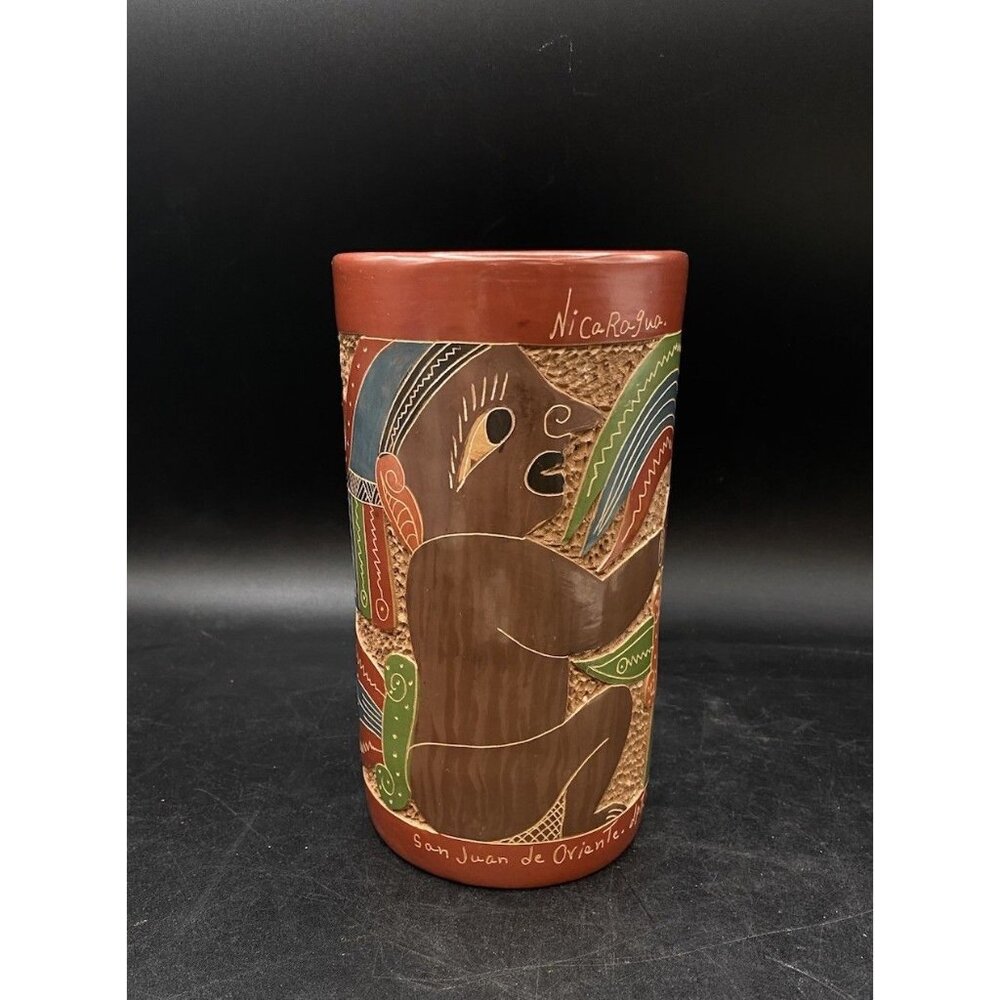 Nelson Antonio Potosme Gallago 7” Vase Set Tribal Mayan Aztec Folk Art Pottery